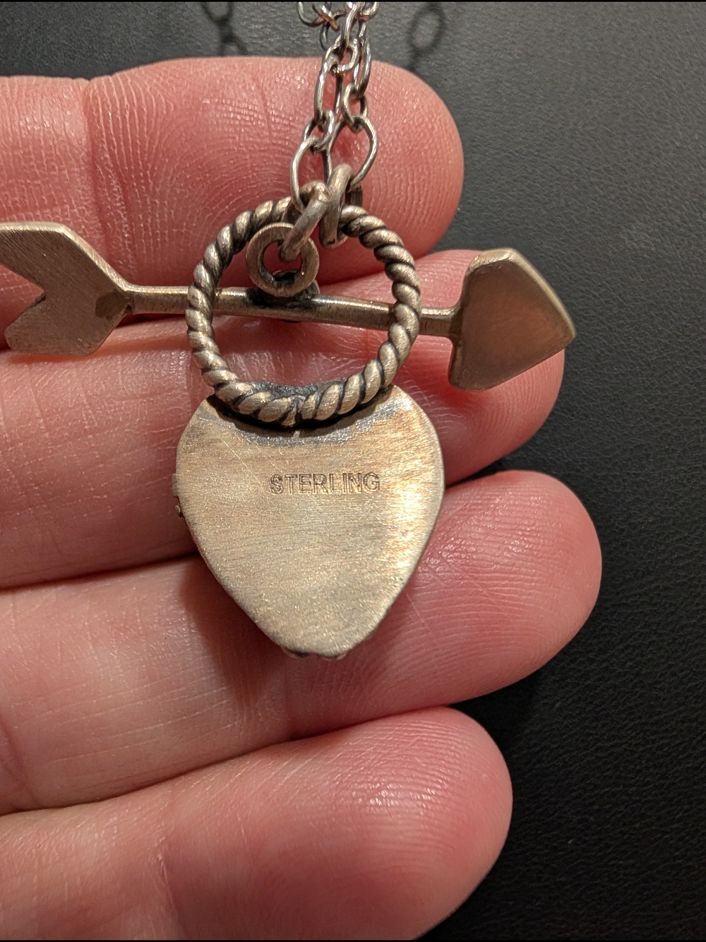 Turquoise Heart Arrow Pendant Necklace - Sterling Silver - Picture 3 of 3